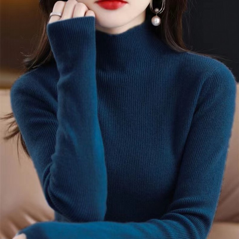 Womens Fall Winter Wool Half Turtle Neck Slim Fit Thermal Base Layer Top Merino Knitwear Pullover Casual Seamless Sweater