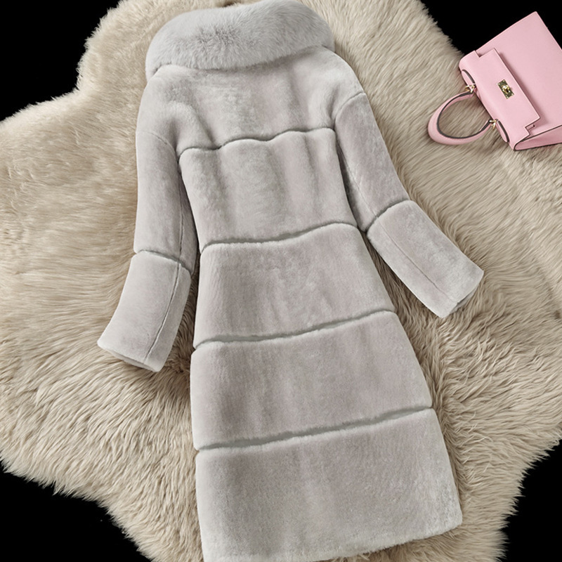 Women's Fur Coats Faux Fox Fur Collar Winter Fashion Gray Women Elegant Fur Jacket Thick Warm Outerwear