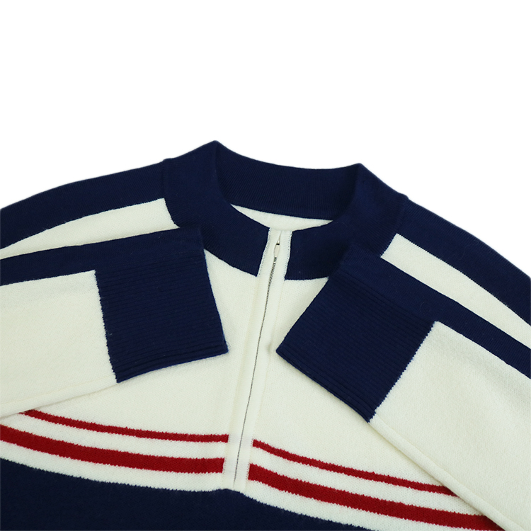 Wholesale Custom Retro Long Sleeve Crewneck Half Zip Unisex Active Wear Ski Striped Plain Wool Women's Knitted Pullover Sweater