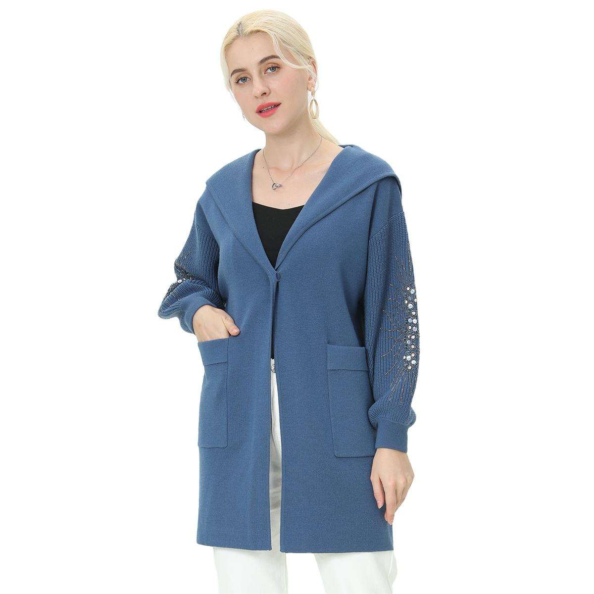 Custom Women Knitted Sweaters Winter Knitwear Casual Long Sleeves Knit Hoodie Cardigan Winter Sweater