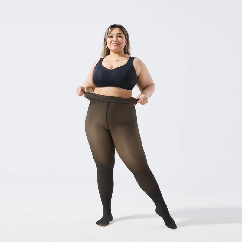European American Style High Waist Thermal Seamless Leggings Pantyhose Women Fleece-Lined Thickened Autumn Winter Large Size