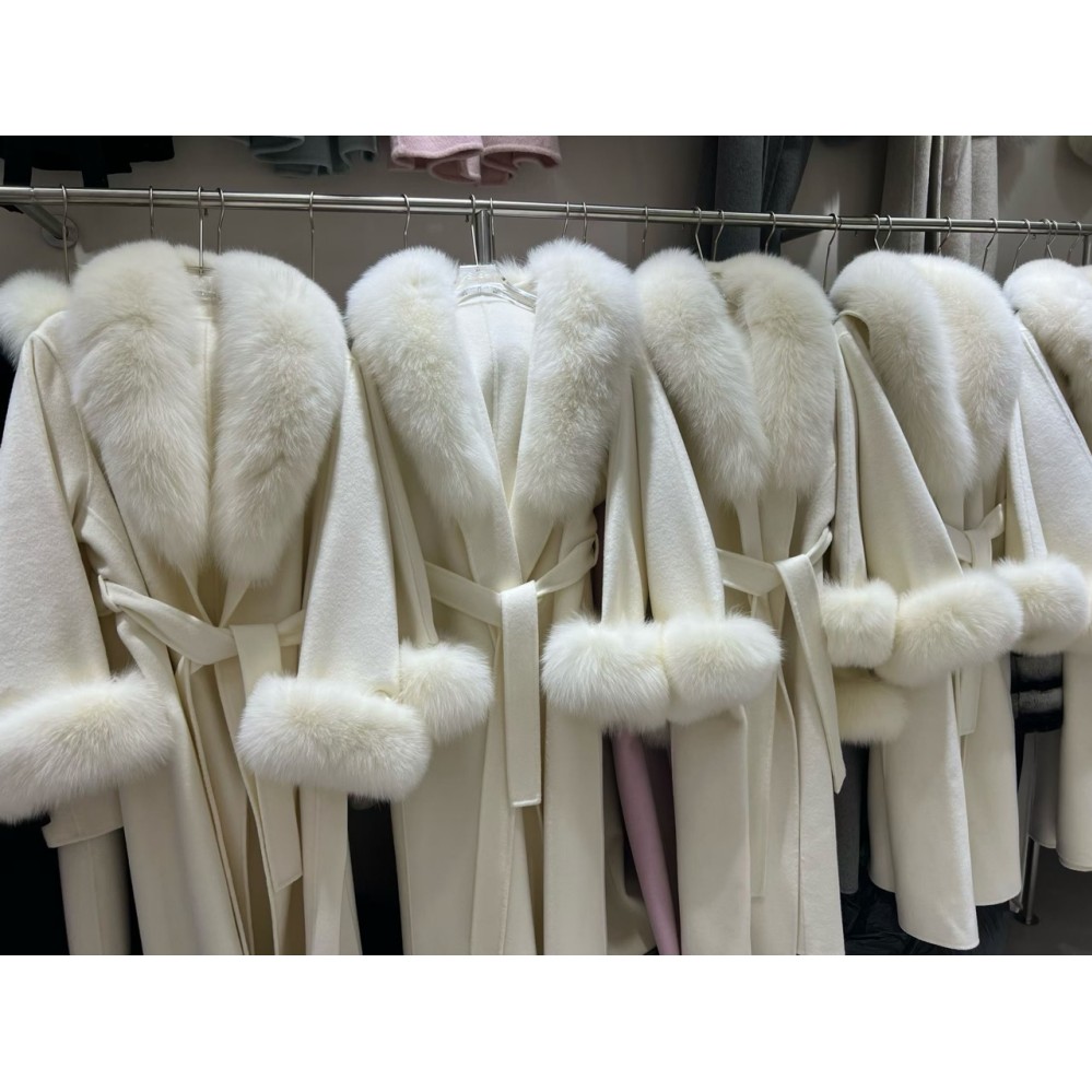 RXFurs Autumn Winter Thick Warm Elegant Long Style Fancy Design Big Fox Fur Collar Women 100% Wool Overcoat Cashmere Fur Coat