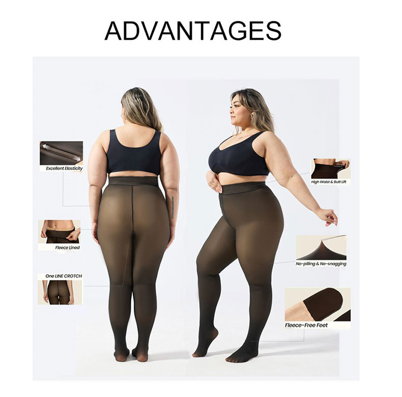 Multi Size One Line Crotch Bronze Caramel Warm Leggings 200g Fleece Lined Thermal Pantyhose Tights for Women Winter