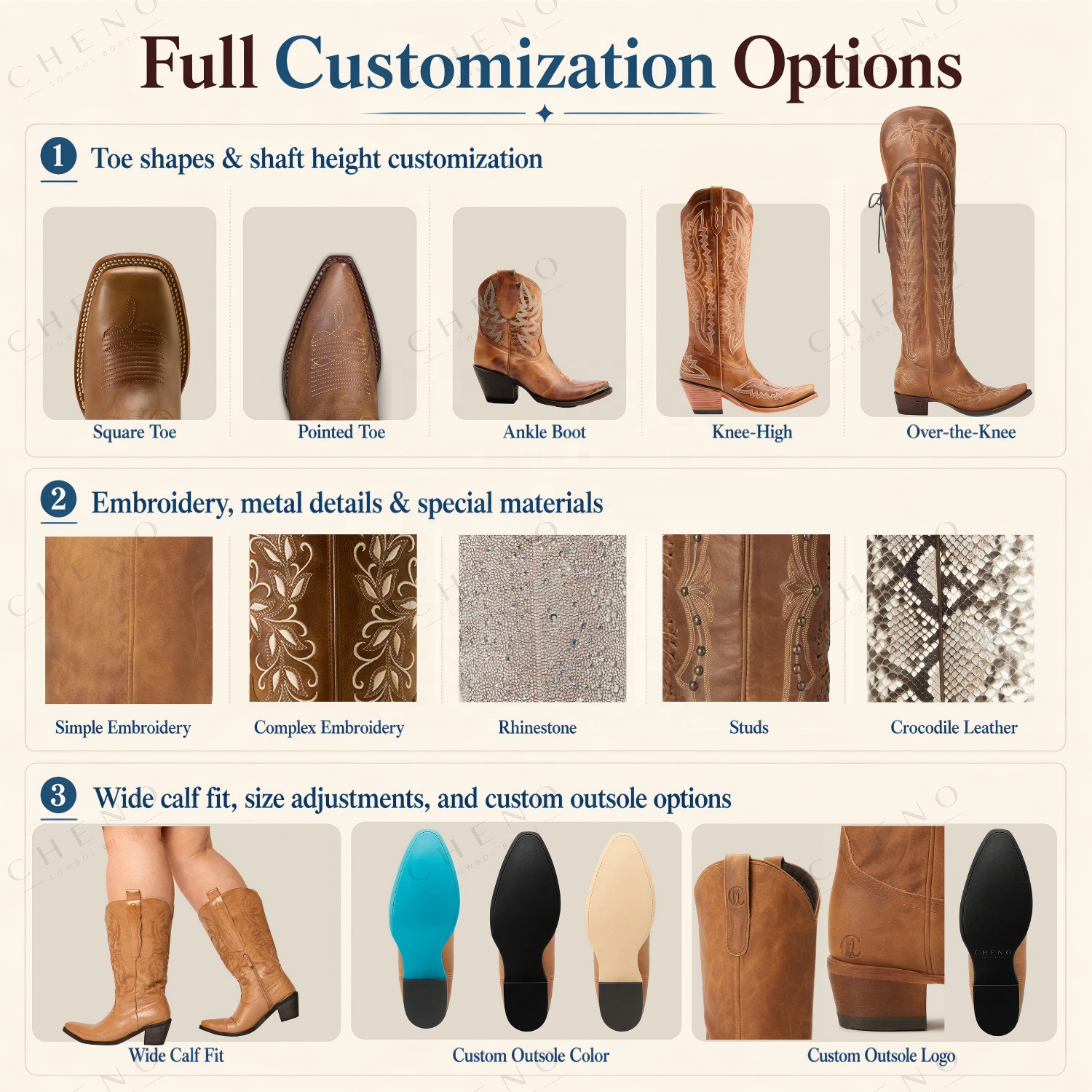 CHENO Customized Boots Women Western Knee High Cowgirl Shoes Cowboy Boots for Women Female
