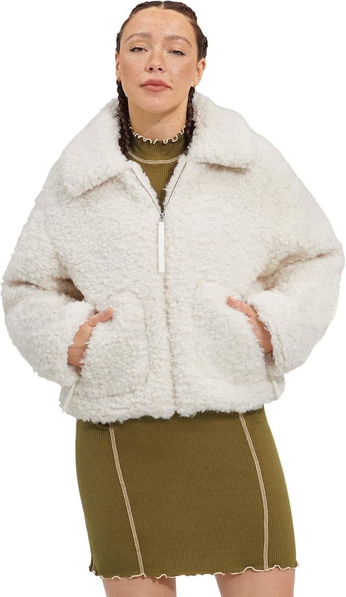 Women's Casual Thick Fleece Fuzzy Faux Shearling Waterproof Bear Pocket Zipper Coat Warm Winter Oversized Outwear Sherpa Jackets