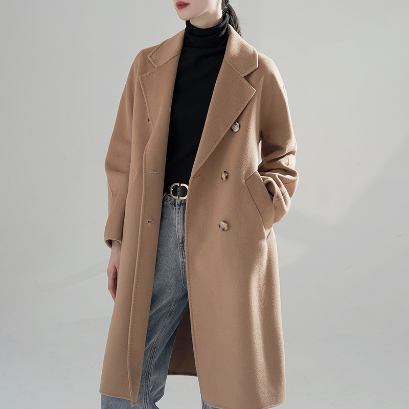 Wholesale Factory Women Long Cashmere 100% Wool Coat Ladies Wool Long Overcoat