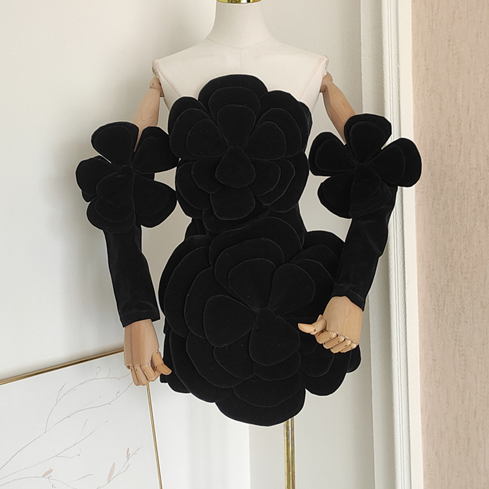 Banquet Light Luxury Flower Strapless Dress, Autumn and Winter New Style Boutique Women's Clothing Wholesale