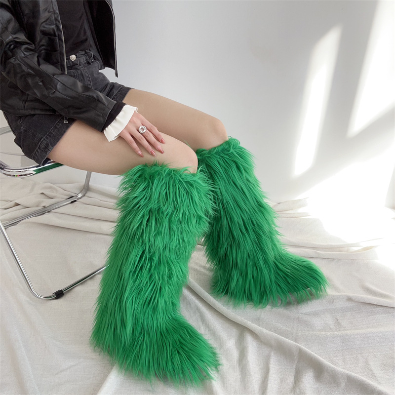 2025 Hot Sale Winter Women Fluffy Warm Plush Shoes Snow Boots Women Knee-High Faux Fur Boot Thigh High Boots