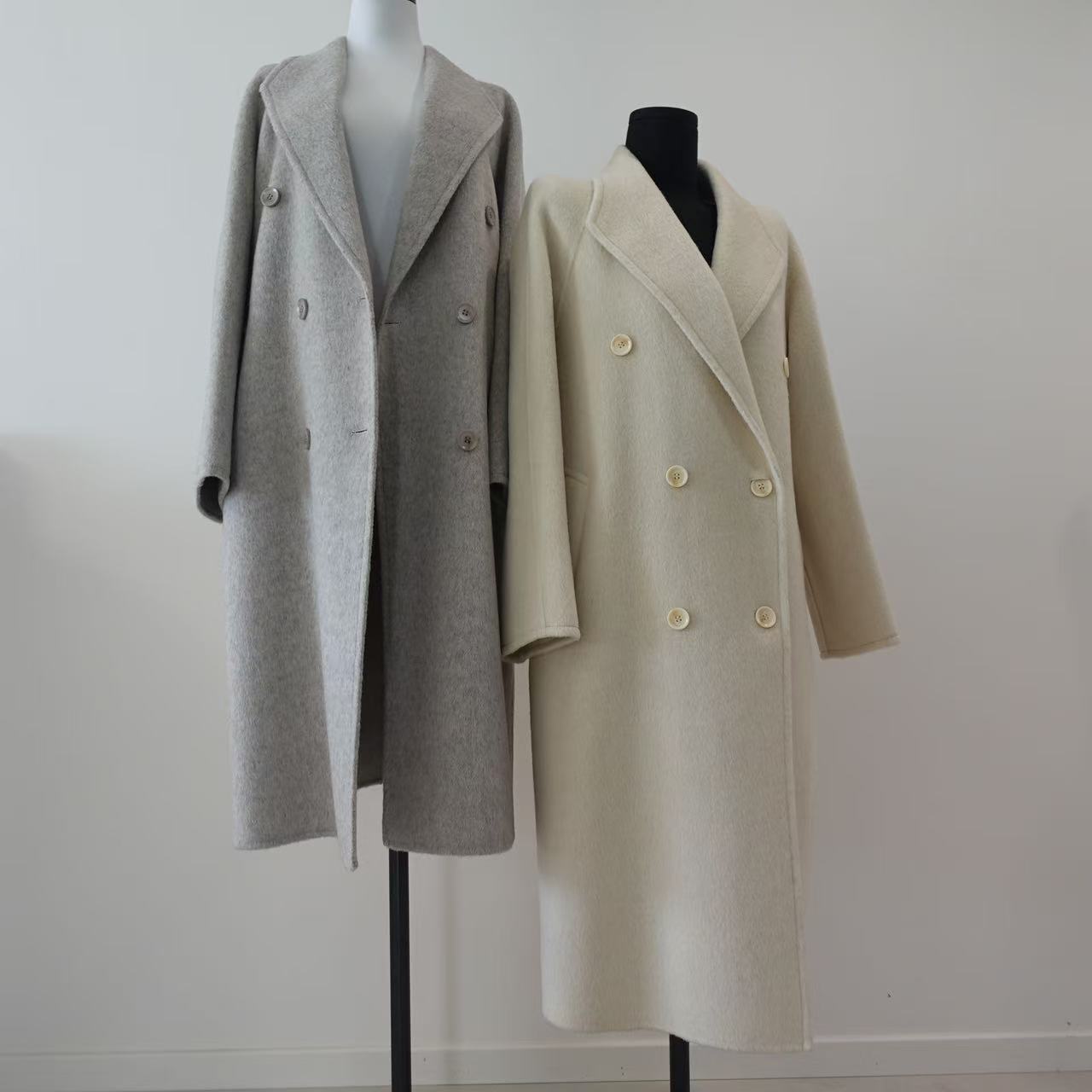 Blended Wool Cashmere Double-Breasted Woolen Coat, Casual Loose-Fit Overcoat with Stylish Elegance