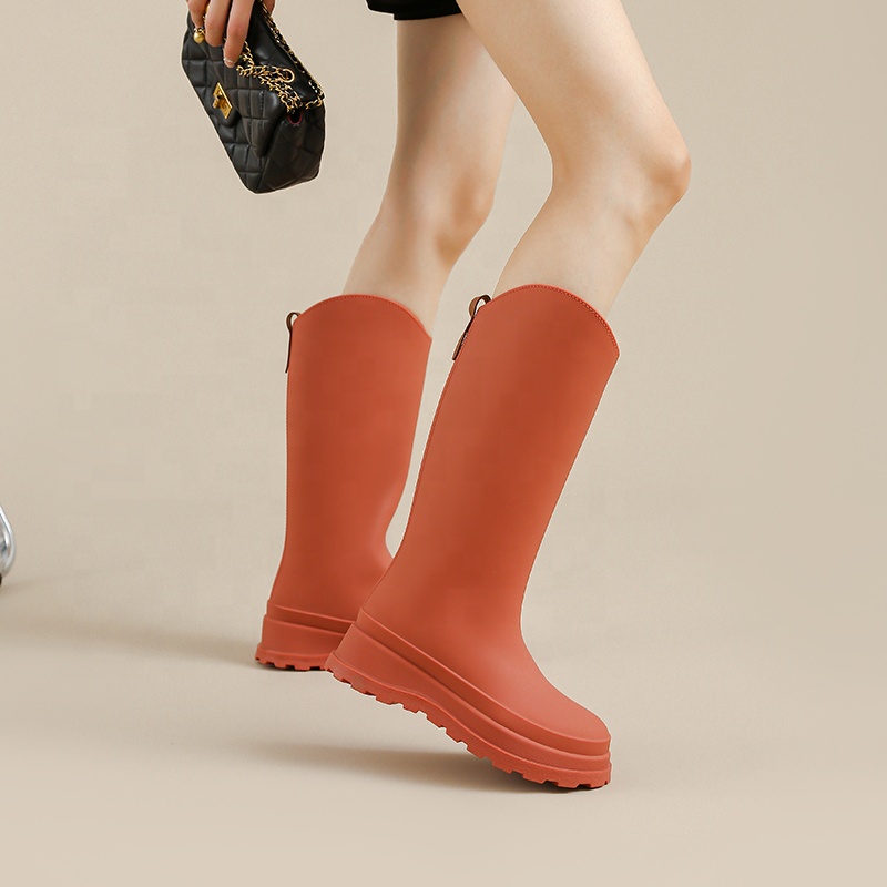 Newest Women Knee-high Rain Boots Casual PVC Outdoor Female Snow Boots Women Waterproof and Windproof Fashion Boots