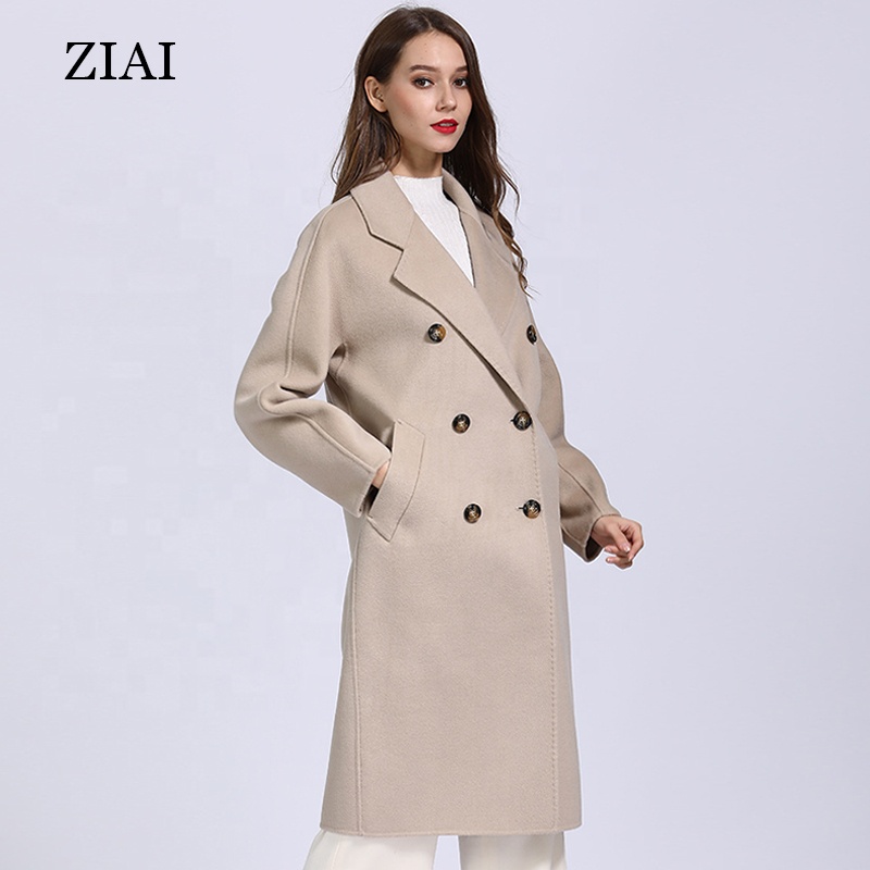 Hot Selling Long Winter Ladies Wool Coat Double Breasted Peacoat Trench Overcoat Cashmere Wool Coats Women