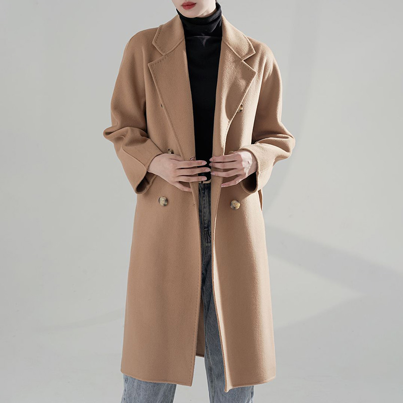 Wholesale Factory Women Long Cashmere 100% Wool Coat Ladies Wool Long Overcoat