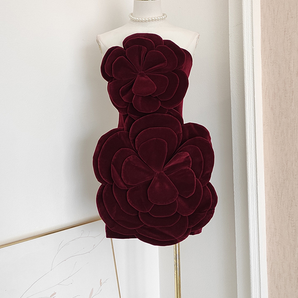 Banquet Light Luxury Flower Strapless Dress, Autumn and Winter New Style Boutique Women's Clothing Wholesale