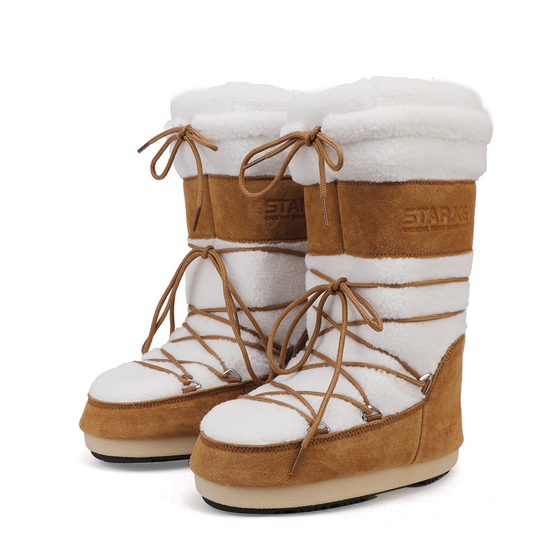 Thick-Soled Furry High Top Animal Print Snow Boots Women 2025 Winter New Moon Warm Non-Slip Flat Heel Fashion Ski Boots Sleeve