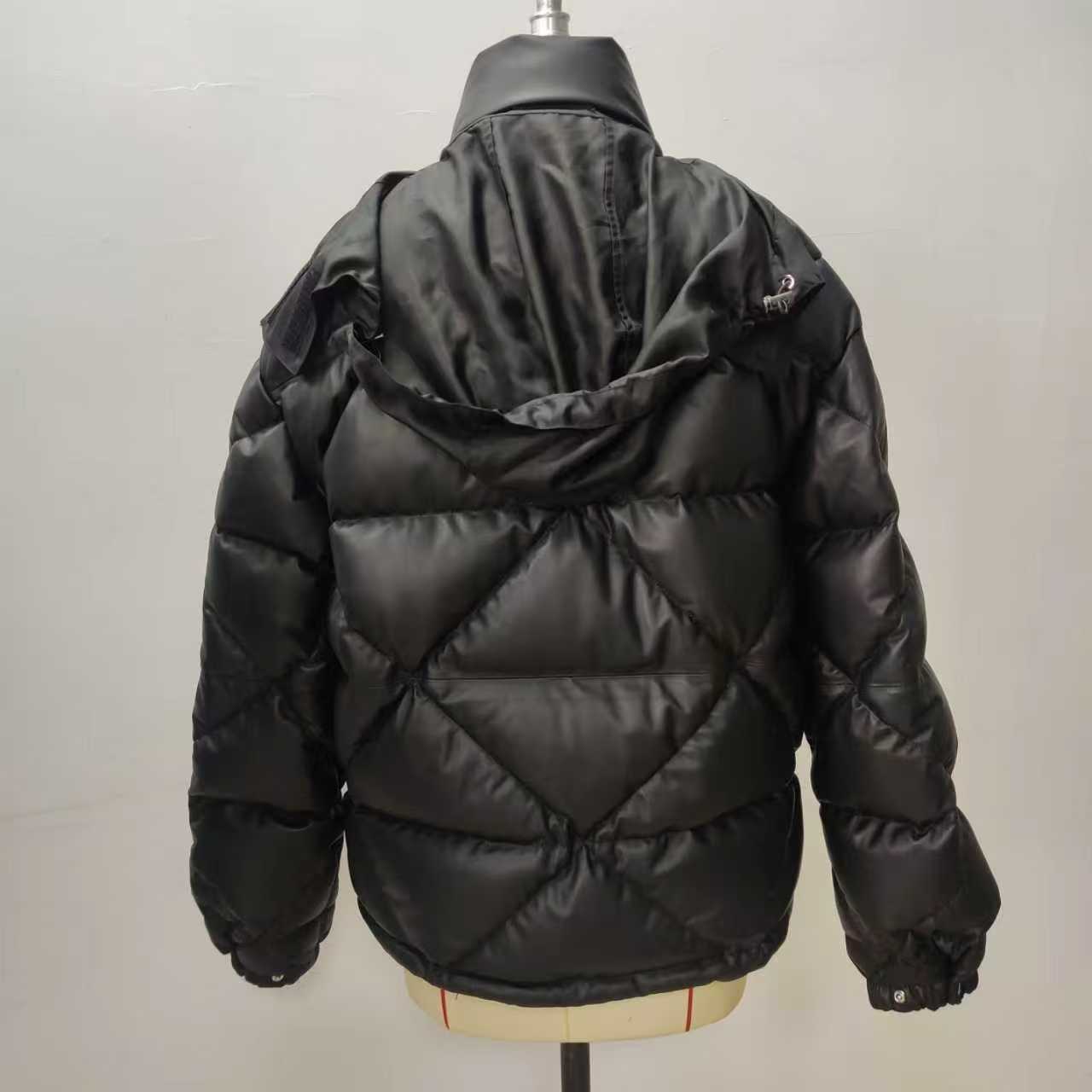 Women's Mid-Length Leather Down Jacket - Thick Diamond Quilted Puffer Coat, Warm Winter Outerwear