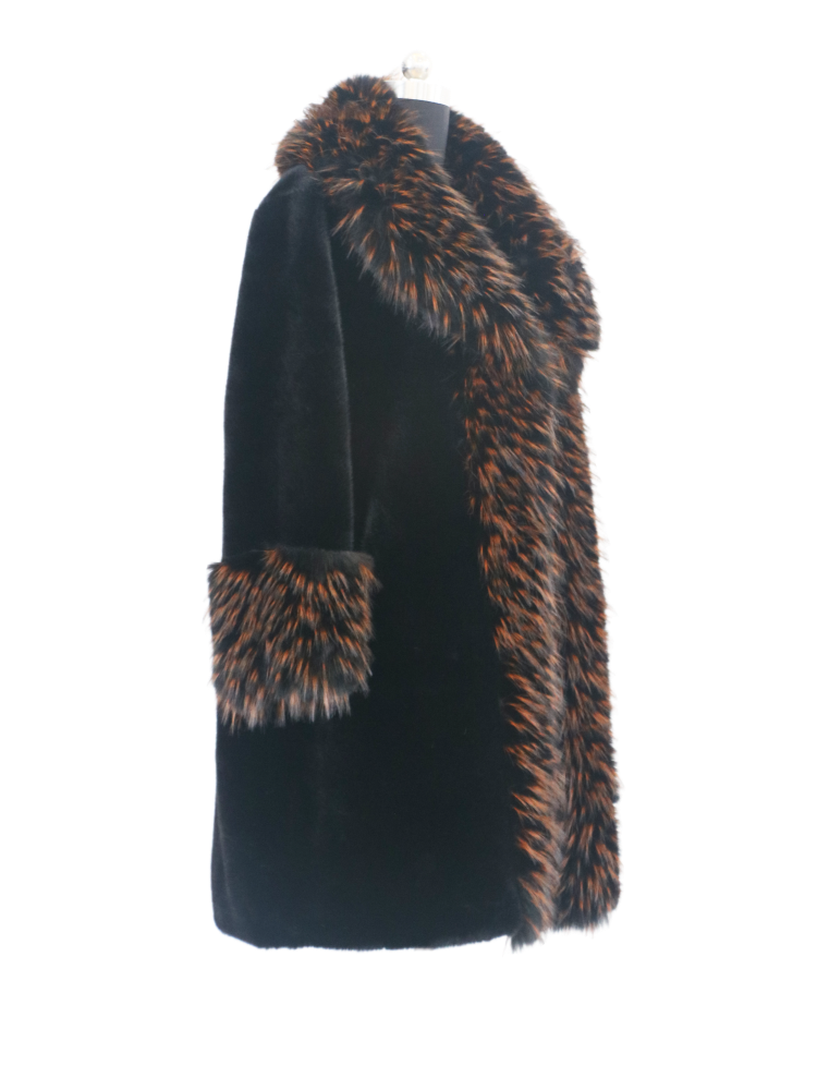 Women's Casual Faux Mink Coat With Fox Fur Collar Luxury Shearling Trench Coat Thick Woman Clothes
