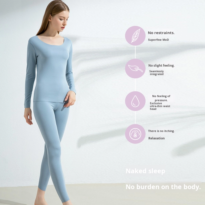 2024 New Women's 80S Lenzing Modal Comfortable Solid Color Round Neck Long Sleeve Thermal Underwear Set Anti-Bacterial