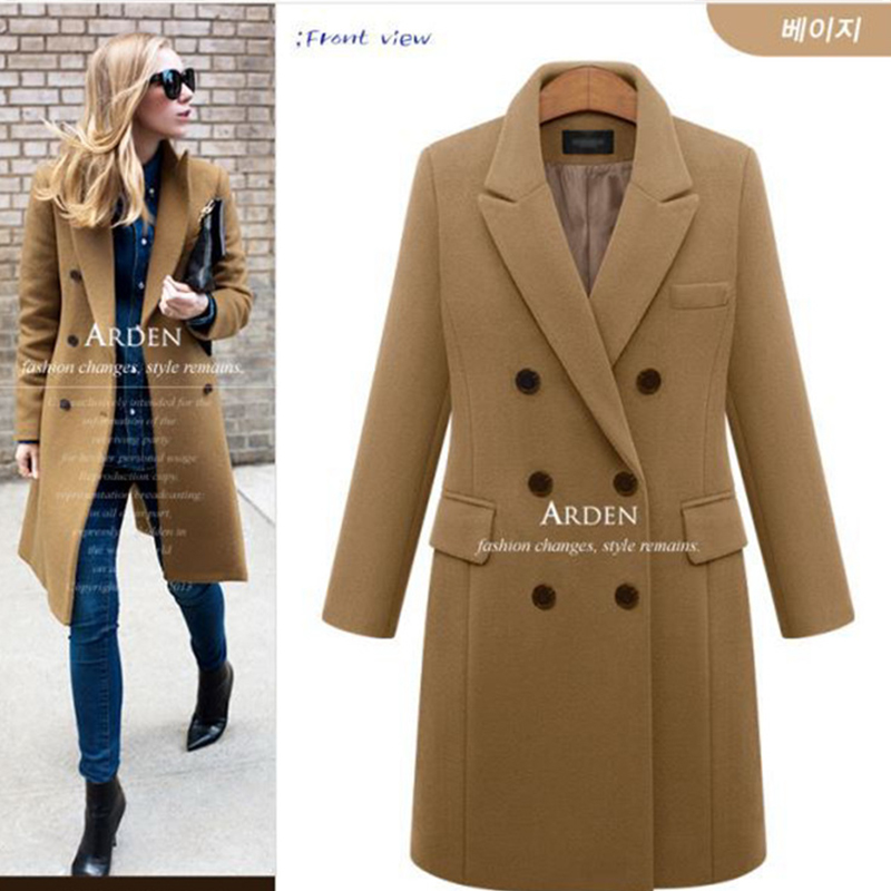 Wholesale British Style Long Wool Coat for Women Daily Commute Outwear Made From Woolen Cashmere Double Breasted Warm Overcoat