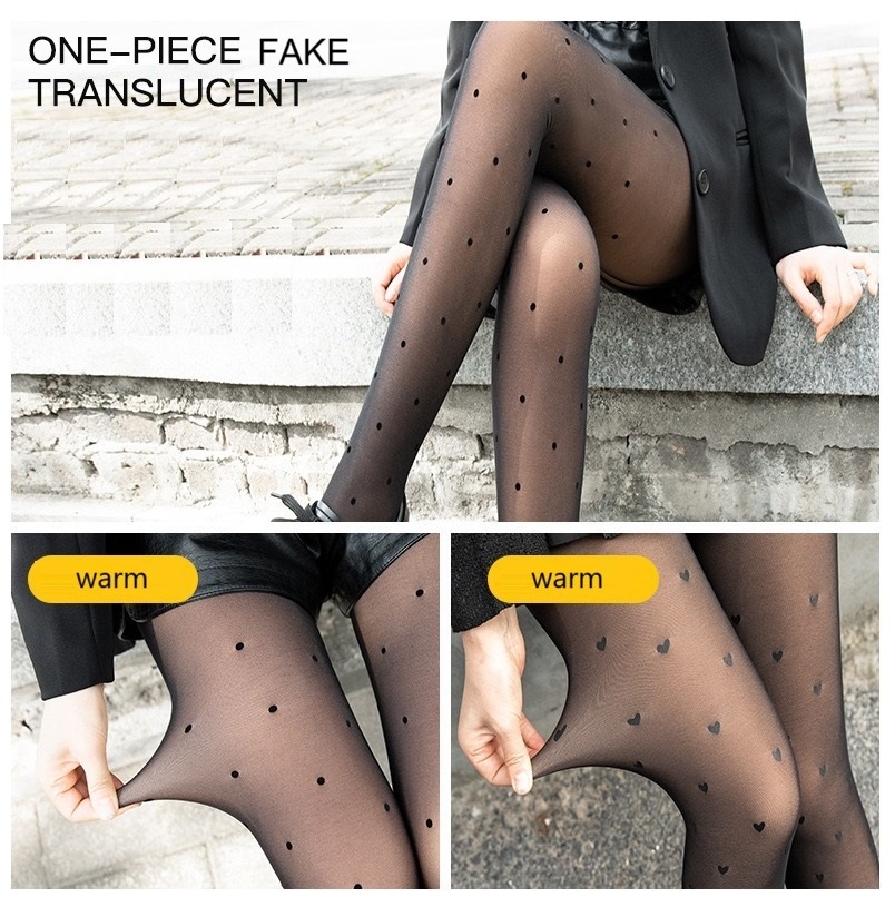 Women's Casual Winter Warm Thermal Pantyhose Mid Waist Knitted Fleece Leggings Thick Fur Velvet Breathable Seamed Fashion