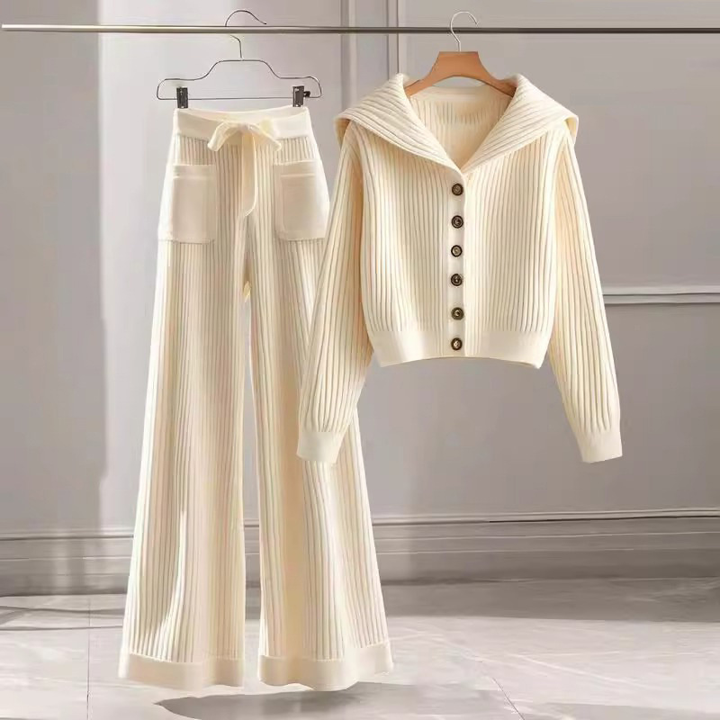 Women's Knit Sweater Wholesale Ladies Autumn Winter Wear Whole Casual Pants Solid Set Knitted Sweater