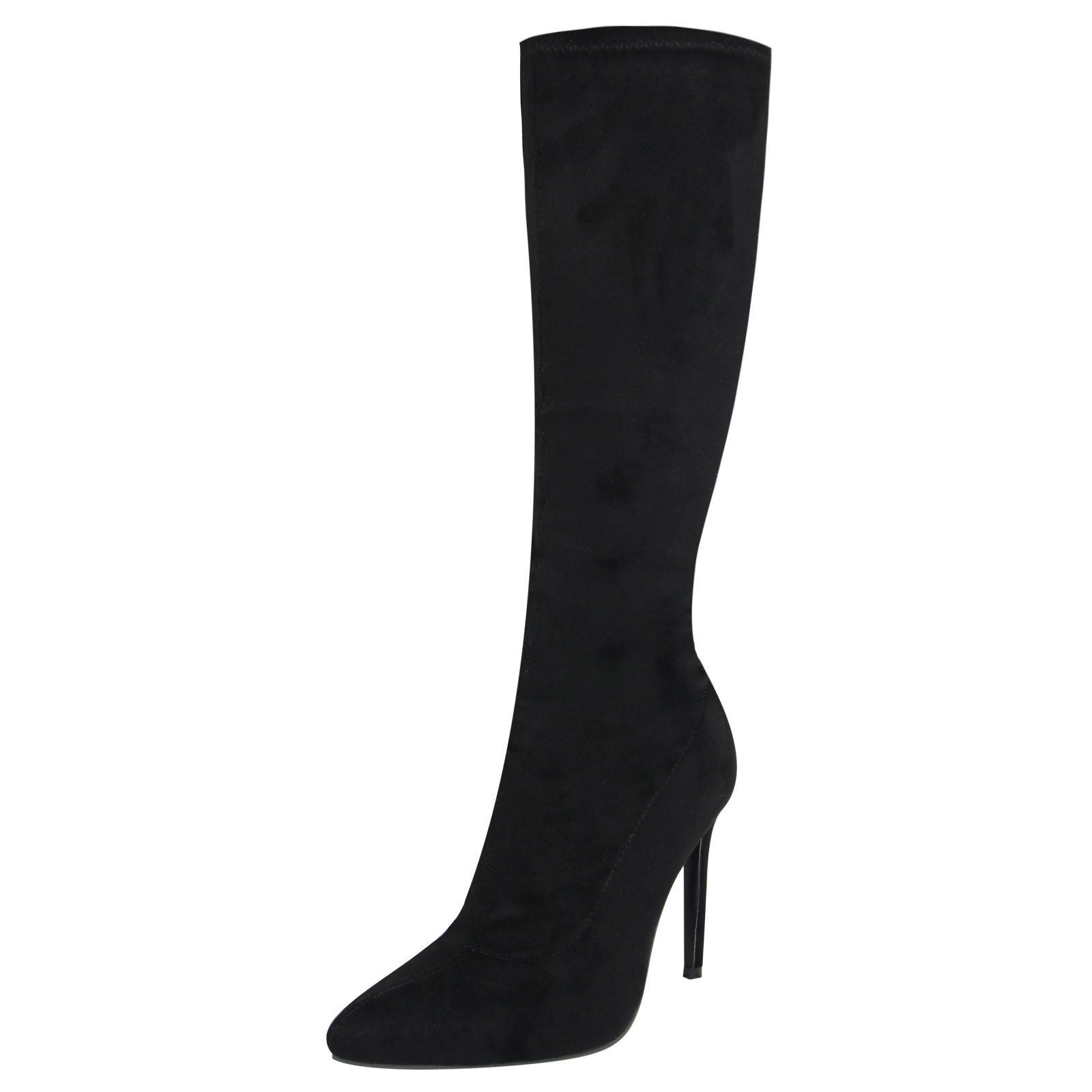 Women's Leather Mid-Calf Boots Pointed Toe Side Zipper Suede Over-the-Knee Thigh High Boot with Heel and Side Zipper
