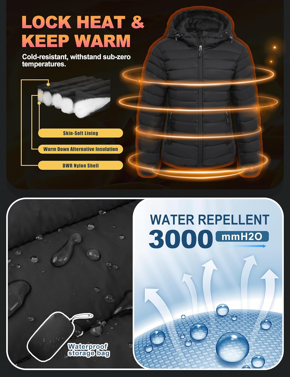 Women's Breathable Lightweight Packable Puffer Jacket Quilted Insulated Warm Winter Coat Full-Zip Hooded Outerwear Hiking Travel