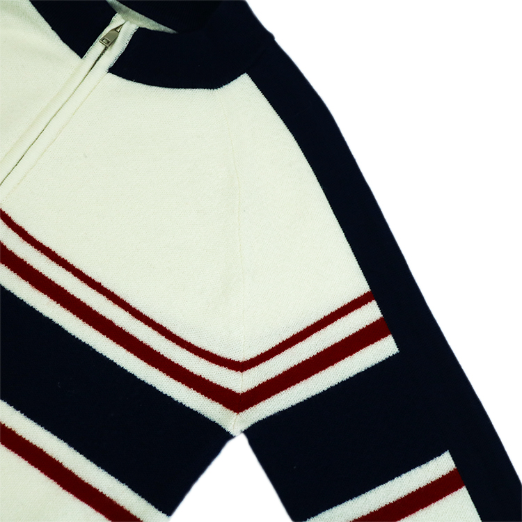 Wholesale Custom Retro Long Sleeve Crewneck Half Zip Unisex Active Wear Ski Striped Plain Wool Women's Knitted Pullover Sweater