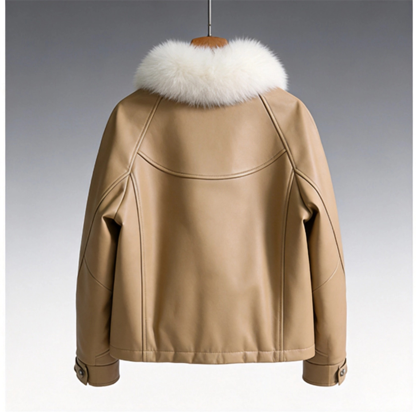 New Autumn Winter Natural Fox Fur Collar Leather Down Jacket, Women's Short Straight Slimming Puffer for Daily Wear