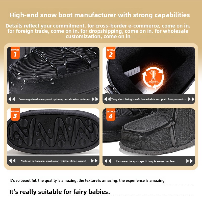 Cross-border New Arrival Women's High-Top Round-Toe Waterproof Lightweight Non-Slip Thickened Warm Snow Boots Stylish Boots