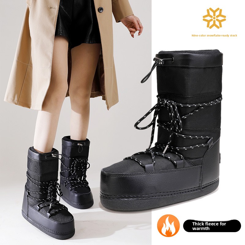 Cross-border New Arrival Women's High-Top Round-Toe Waterproof Lightweight Non-Slip Thickened Warm Snow Boots Stylish Boots