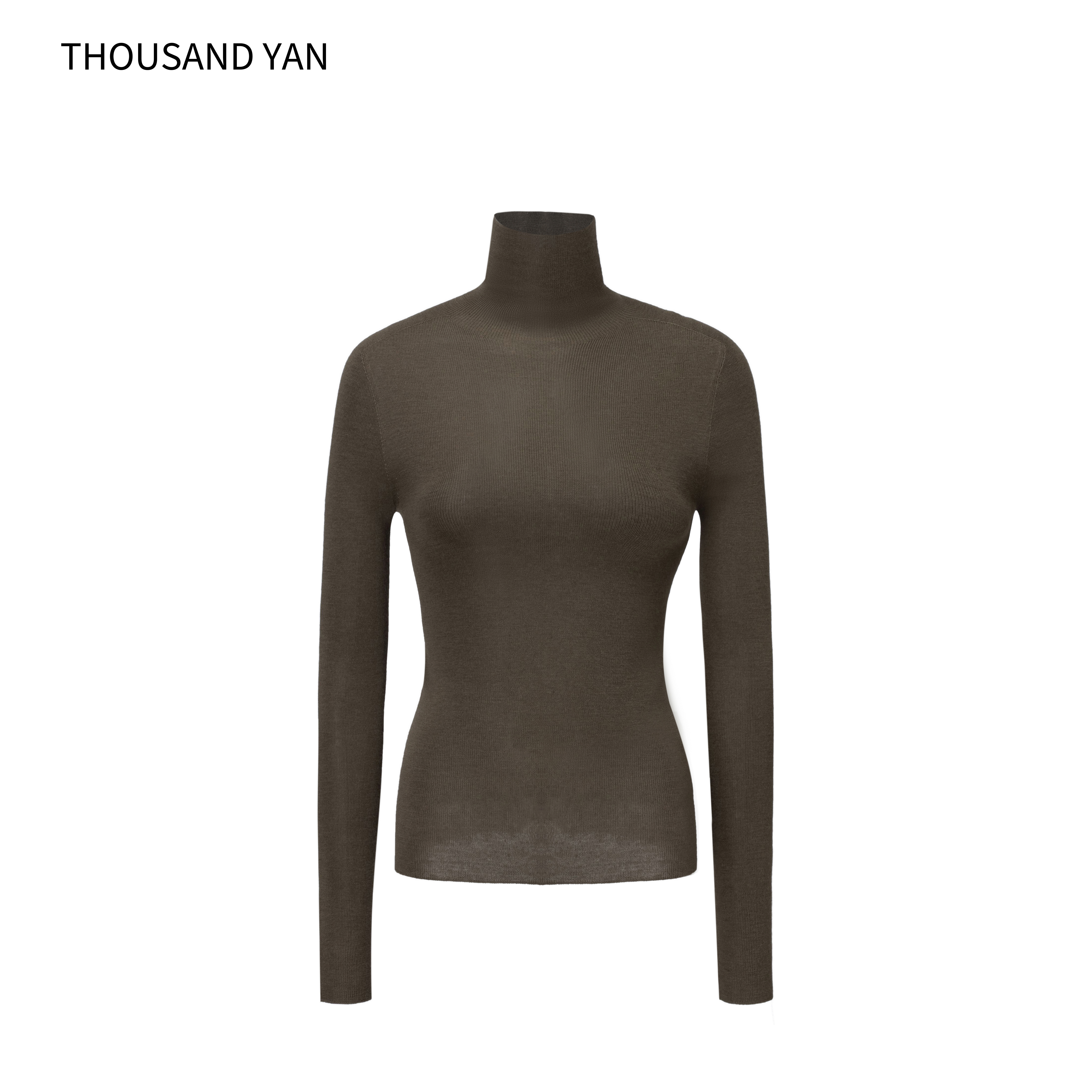 THOUSAND YAN Women 100 Percent Wool Turtleneck Base Layer Slim Fit Fine Gauge Knit Soft Breathable Elegant Minimalist Tops