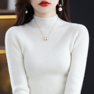 Womens Fall Winter Wool Half Turtle Neck Slim Fit Thermal Base Layer Top Merino Knitwear Pullover Casual Seamless Sweater