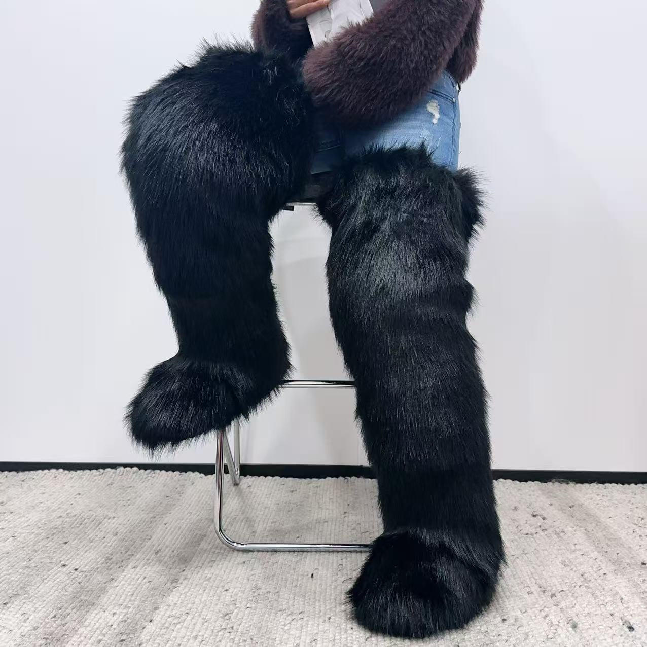 Winter New Length Women Snow Boots with Warm High Fur Boots Outdoor Fluffy Warm Ladies Fur Boots for Women