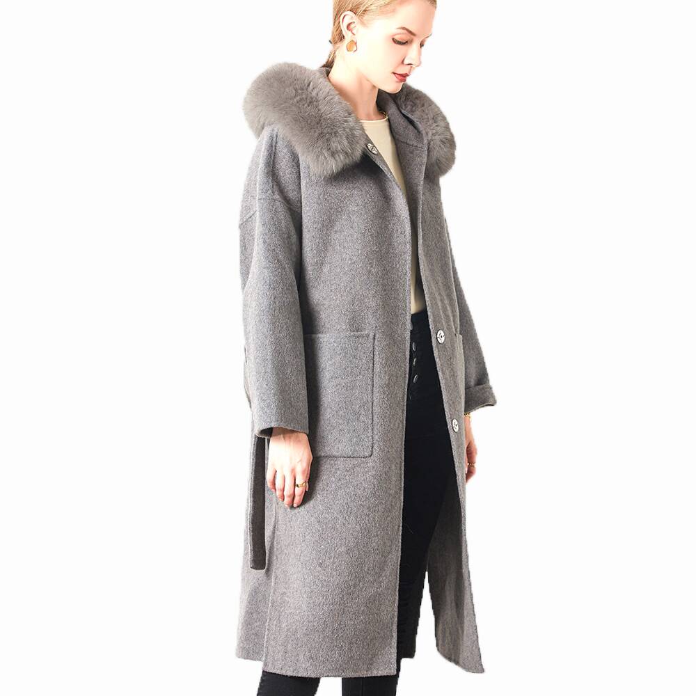 Lambskin Coat Ladies Fashion Fox Fur Collar Sheep Fur Overcoat Jacket Winter Long Pure Wool Luxury Cashmere Coat for Women