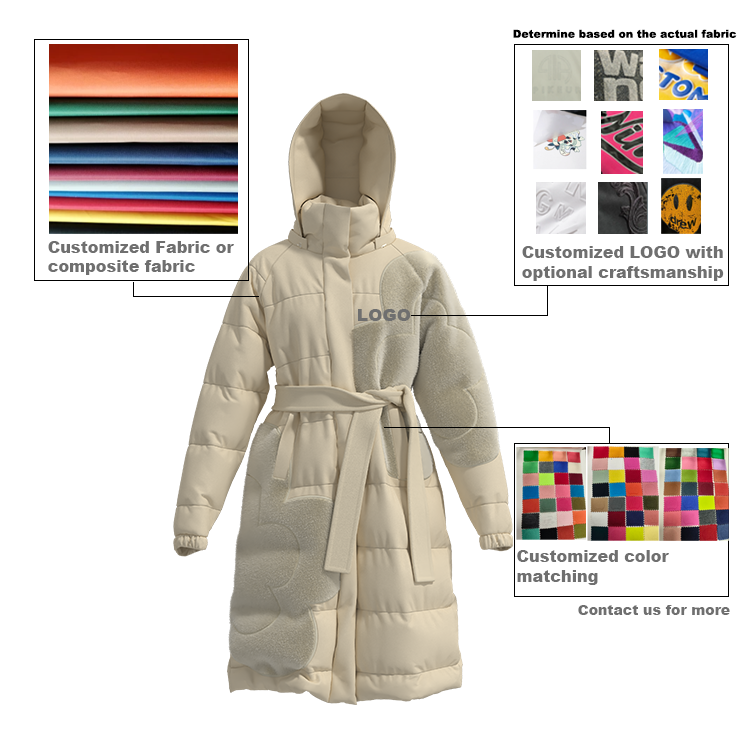 Women's Hooded Long Winter Down Jacket 90/10 White Duck Down Filling Sorona Agile Fabric Belted Puffer Coat