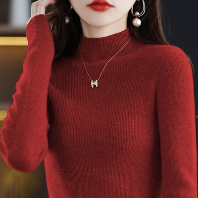 Womens Fall Winter Wool Half Turtle Neck Slim Fit Thermal Base Layer Top Merino Knitwear Pullover Casual Seamless Sweater