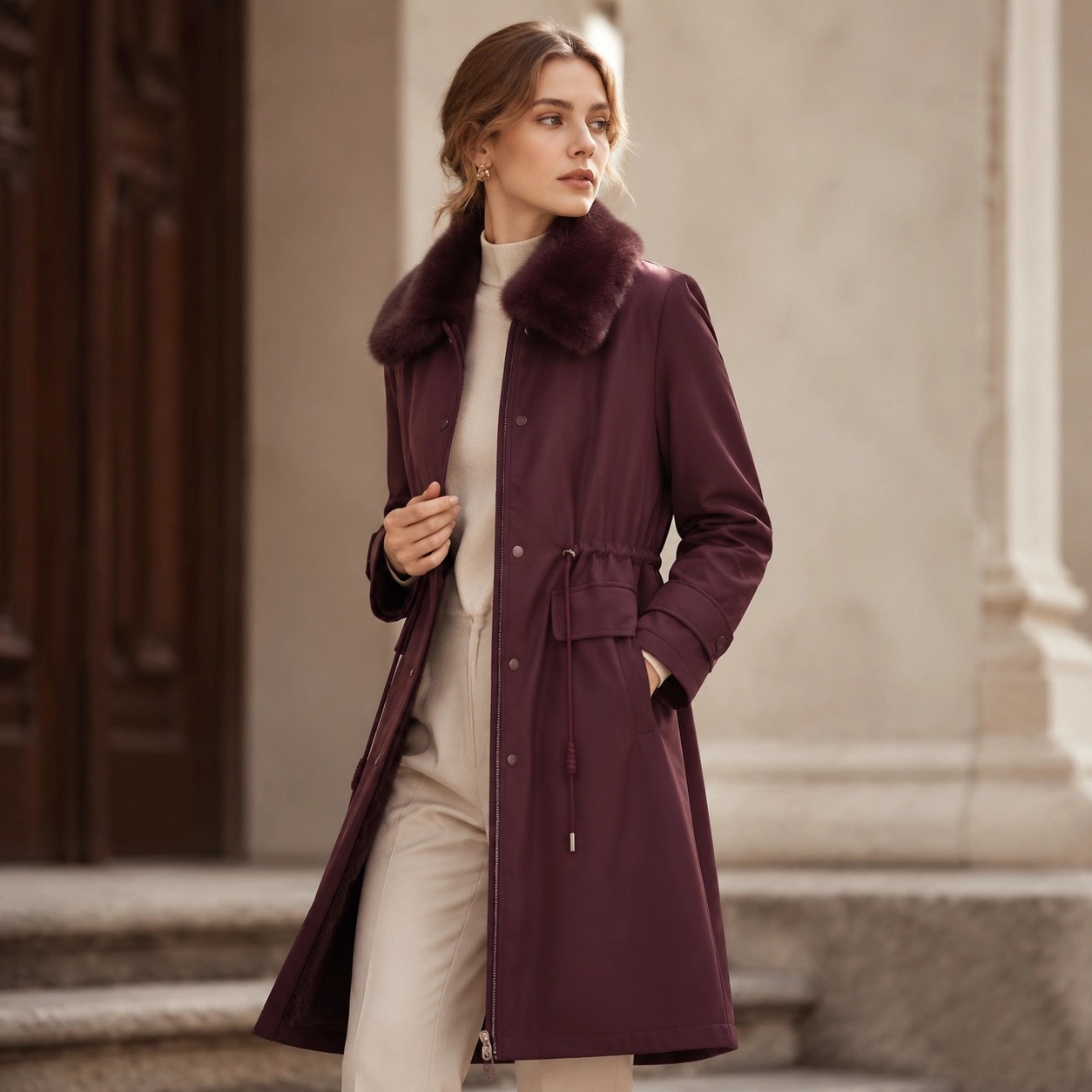 Elegant Mink Fur Lined Winter Parka, Women's Long Water-Resistant Coat for Cold Weather &amp; Office Wear