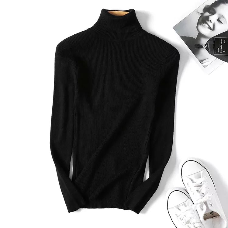 Custom Logo Women's Turtleneck Pullover Sweater 100% Cotton Cartoon Pattern Anti-Pilling Breathable Long Sleeve Winter Knitwear