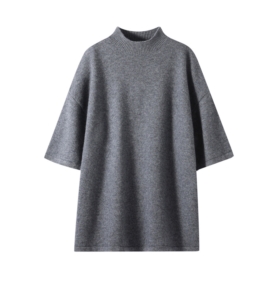 OEM &amp; ODM Women's Cashmere Knit Pullover Custom Wholesale Turtleneck Short Sleeve Loose Thick Base Layer Cashmere Wool Sweater