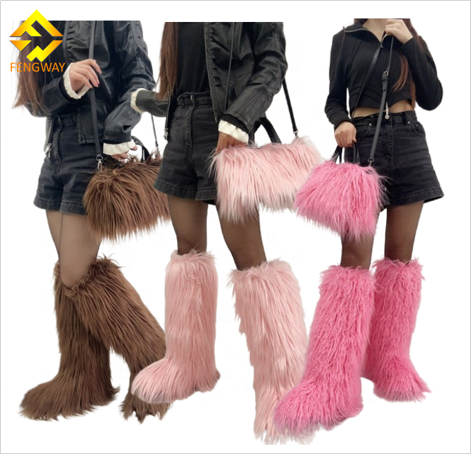 2025 Hot Sale Winter Women Fluffy Warm Plush Shoes Snow Boots Women Knee-High Faux Fur Boot Thigh High Boots