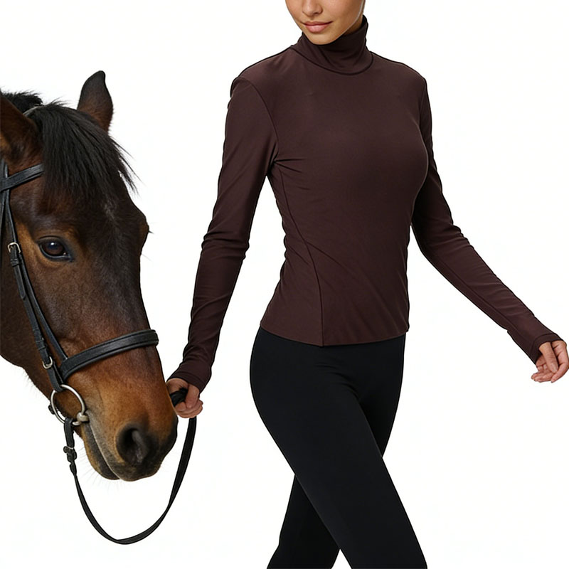 Custom Slim Base Layer Sweat Shirt Oversized Women Equestrian Turtleneck Compression Shirts