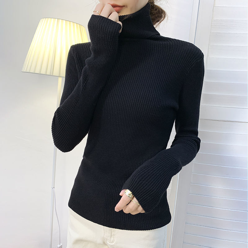 2024 Women's Turtleneck Sweater Slim Fit Knit Base with Long Sleeves Versatile Pullover with Inner Layer for Winter