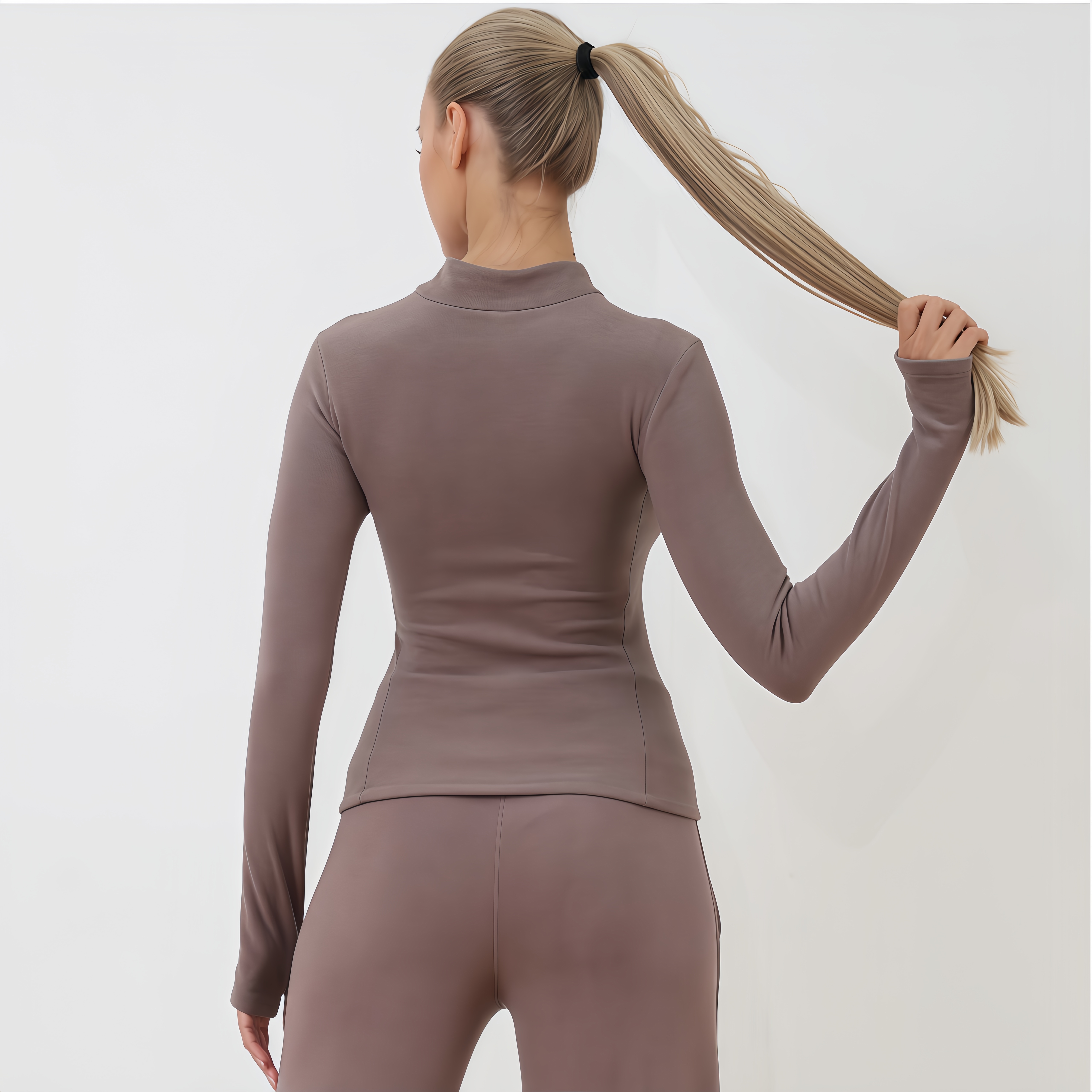 LuxeRoll Women's Breathable Lightweight Thermal Fleece Base Layer Half-Zip Turtleneck Top Seamless Front Logo for Yoga Running