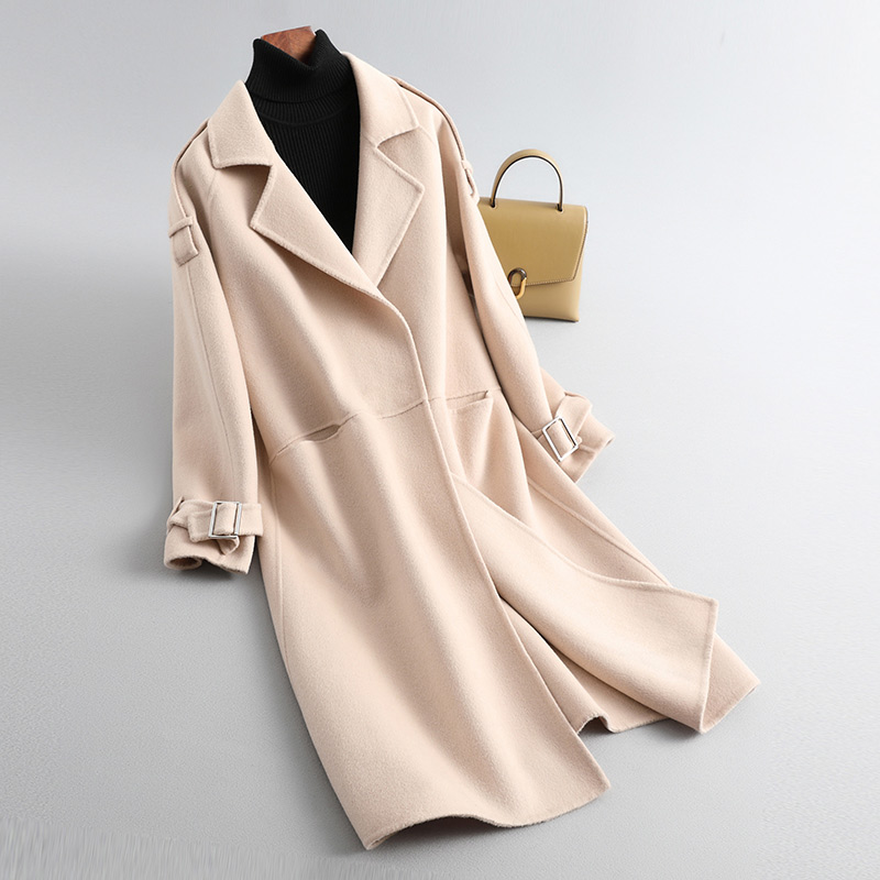 2023 Double Breasted Camel Cashmere 100% Wool Coat Casual Outwear Ladies Wool Overcoat