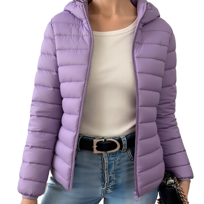Women's Regular Fit Quilted Hooded Jacket, Woven Polyester Padded Coat for Fall Winter Season