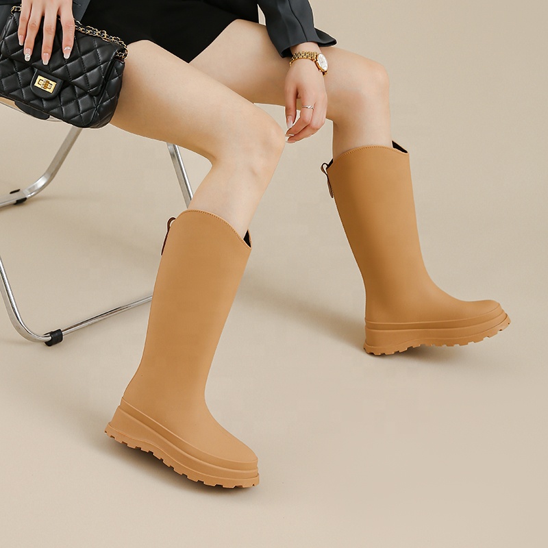Newest Women Knee-high Rain Boots Casual PVC Outdoor Female Snow Boots Women Waterproof and Windproof Fashion Boots