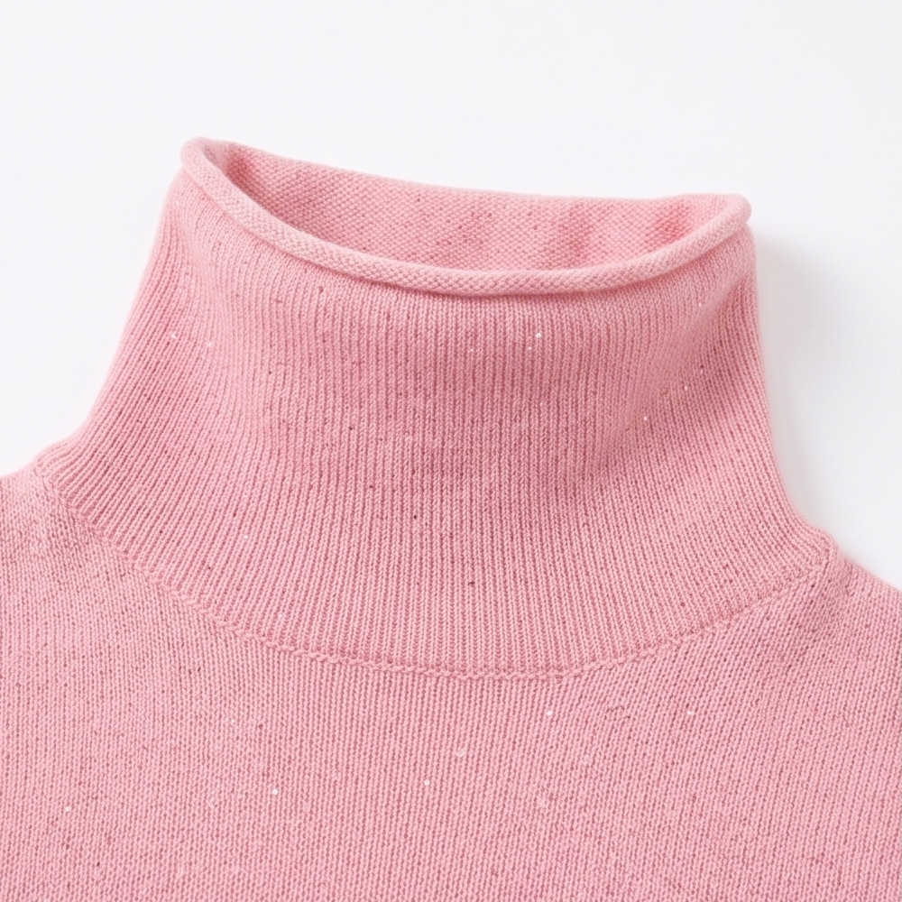 Luxury Silk Women's Turtleneck Knitwear Fine Sequin Sparkle Slim Long Sleeve Anti Static Base Layer Top
