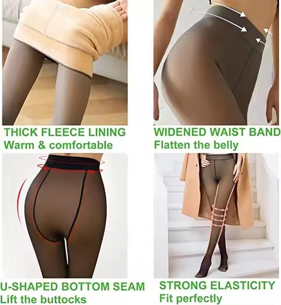 KTS-11 Custom Fake Translucent Winter Thermal Sheer Fleece Lined Tights Pantyhose Warm Plus Size High Waisted Women's Leggings