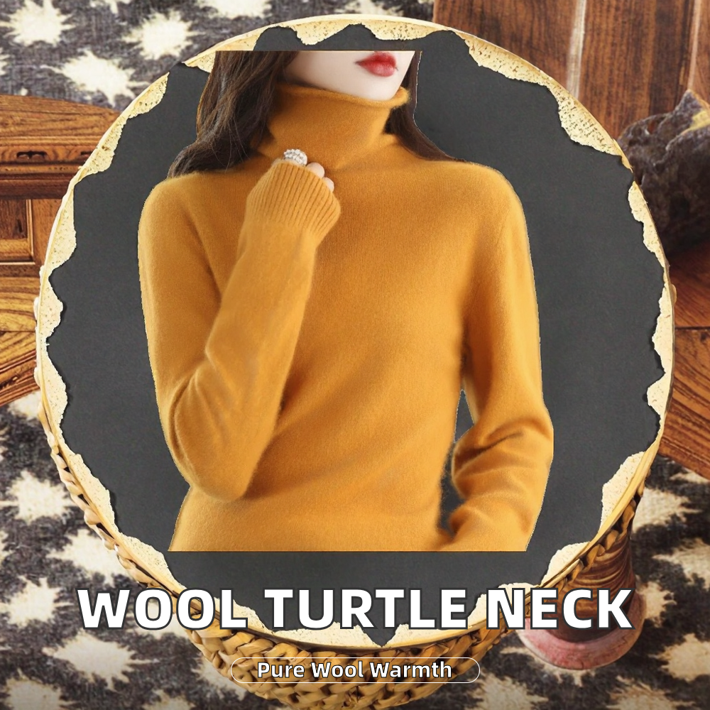 Women's Casual Seamless 100% Wool Thin Turtle Neck Base Layer High Quality Full-Fashioned Knitwear Thermal Shirt Winter
