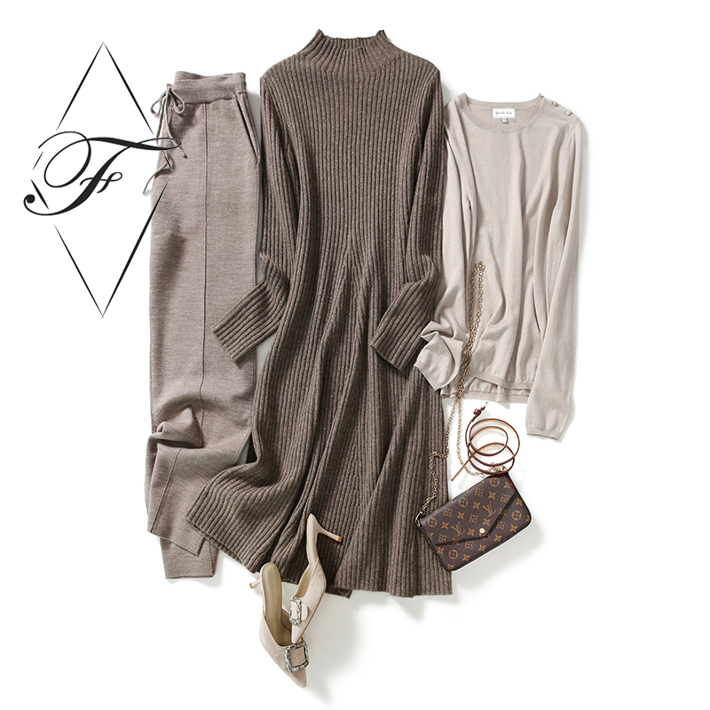 Soft and Cozy Woman Lady Fashion Long Knitted Mock Neck Loose Winter Cashmere Dress